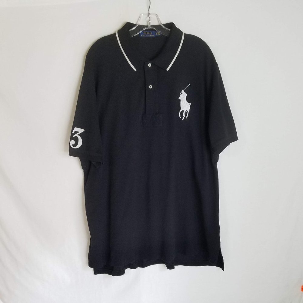 Polo Ralph Lauren Big Pony Black Short Sleeve Polo Shirt Mens Size XLT‎  XL TALL